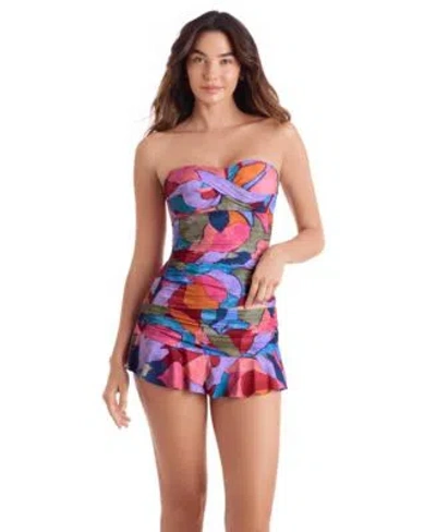 Mimi Flamingo Aria Bandini Skirted Bottoms Printed Tankini Top In Multi
