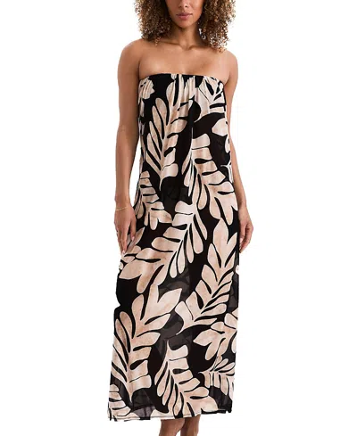 Mimi Flamingo Ariel Strapless Cowl Back Semisheer Maxi Cover-up Dress In Multi