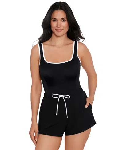 Mimi Flamingo By Shape Solver Sport Women's Colorblocked One-piece Romper Swimsuit In Black,white