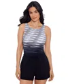 Mimi Flamingo By Shape Solver Sport Women's High-neck Runaround Romper Swimsuit In Black,white
