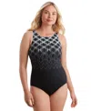Mimi Flamingo By Shape Solver Sport Women's Linked Up High-neck Swimsuit In Black,white