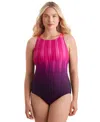 Mimi Flamingo By Shape Solver Sport Women's Linked Up High-neck Swimsuit In Coral