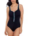 Mimi Flamingo By Shape Solver Sport Women's Shirred Zipper One Piece Swimsuit In Multi