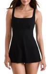 Mimi Flamingo Harper Rib Skirted Swim Dress In Black