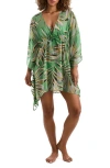 Mimi Flamingo Parker Print Long Sleeve Cover-up Minidress In Green