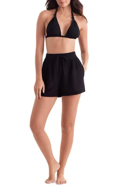Mimi Flamingo Vista Double Gauze Cover-up Shorts In Black