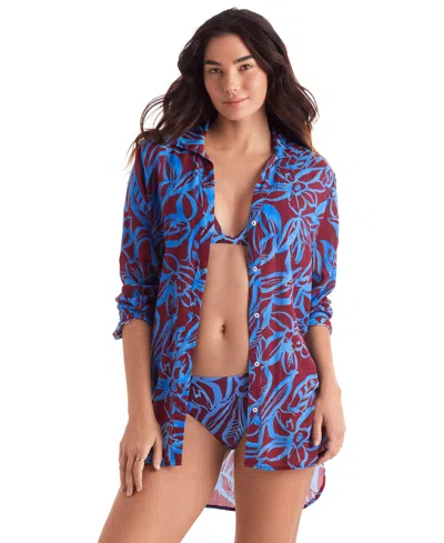 Mimi Flamingo Women's Laguna Cotton Cover-up Shirt In Oasis