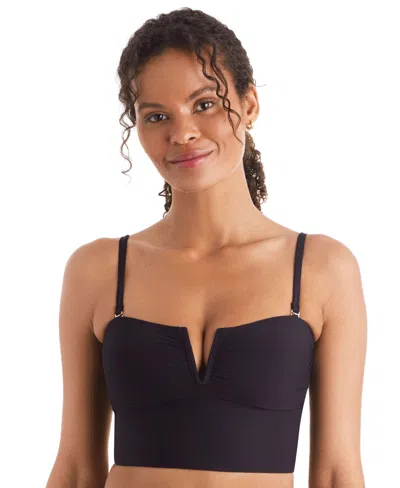 Mimi Flamingo Women's Slit-neck Bandeau Tankini Top In Black