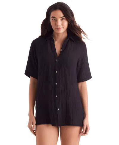 Mimi Flamingo Women's Vista Shirt Swim Cover-up In Black