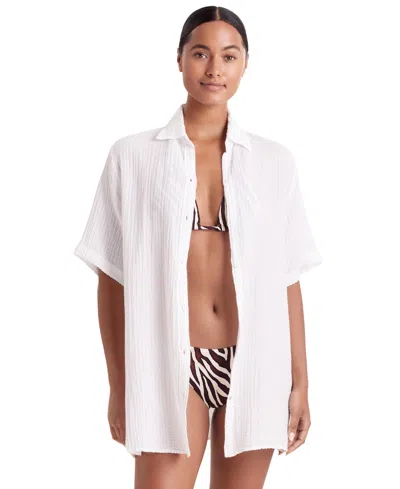 Mimi Flamingo Women's Vista Shirt Swim Cover-up In White