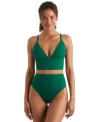 Mimi Flamingo Womens Blake Solid Tankini Top Brooke High Waisted Bikini Bottoms In Emerald