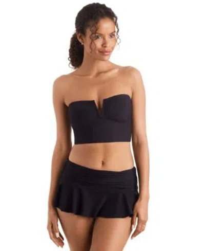 Mimi Flamingo Womens Slit Neck Tankini Top Skirted Bottoms In Black