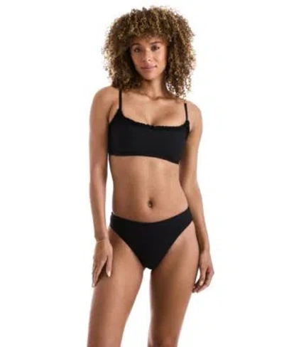 Mimi Flamingo Womens Sonny Scoop Neck Swim Top Pull On Bottoms In Black