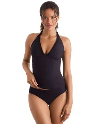 Mimi Flamingo Womens Sonny V Neck Halterkini Solid Bottoms In Black