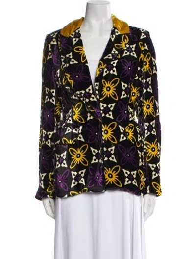 Pre-owned Mimi Liberte By Michel Klein Floral Print Blazer In Black