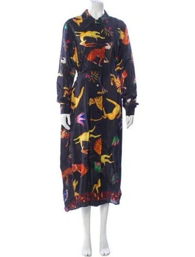 Pre-owned Mimi Liberte By Michel Klein Floral Print Long Dress W/ Tags In Black