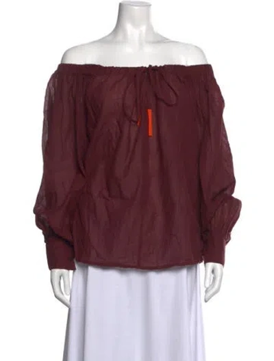 Pre-owned Mimi Liberte By Michel Klein Off-the-shoulder Long Sleeve Top In Burgundy