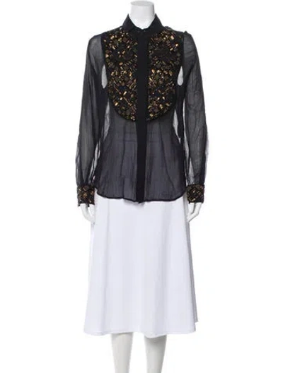 Pre-owned Mimi Liberte By Michel Klein Patterned Long Sleeve Blouse In Black