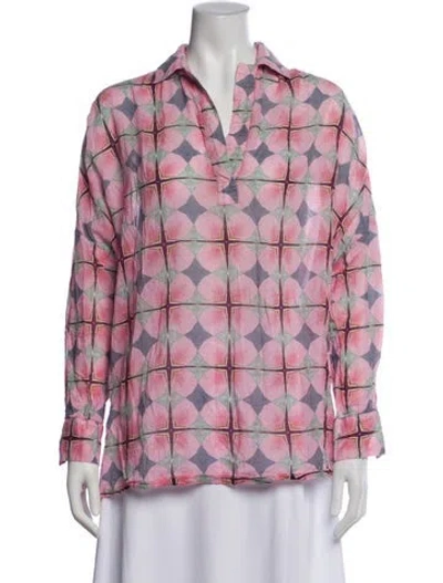 Pre-owned Mimi Liberte By Michel Klein Patterned Long Sleeve Blouse In Pink