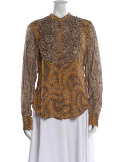 Pre-owned Mimi Liberte By Michel Klein Patterned Long Sleeve Blouse W/ Tags In Brown