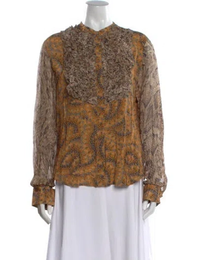 Pre-owned Mimi Liberte By Michel Klein Patterned Long Sleeve Blouse W/ Tags In Brown