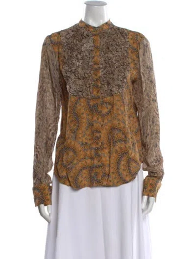 Pre-owned Mimi Liberte By Michel Klein Patterned Long Sleeve Blouse W/ Tags In Brown