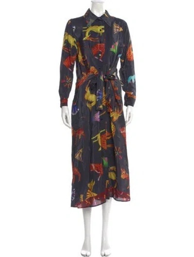 Pre-owned Mimi Liberte By Michel Klein Printed Midi Length Dress In Blue