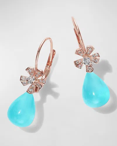 Mimi So 18k Rose Gold Diamond Flower And Blue Opal Drop Earrings