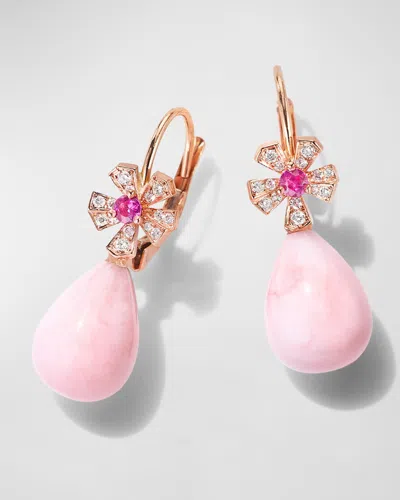 Mimi So 18k Rose Gold Wonderland Earrings With Pink Sapphires, Pave Diamonds And Pink Opal Drops