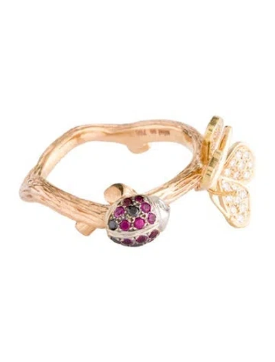 Pre-owned Mimi So 18k Ruby & Diamond Wonderland Stackable Butterfly Ladybug Ring In Multi