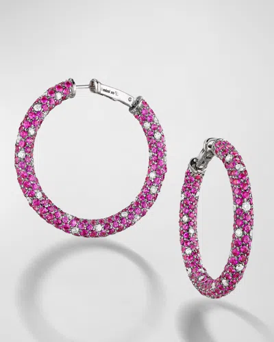 Mimi So 18k White Gold Couture Pave Hoop Earrings With Pink Sapphires And Diamonds In Purple