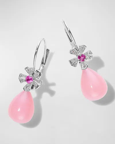 Mimi So 18k White Gold Diamond And Sapphire Flower Earrings With Pink Opal Drops