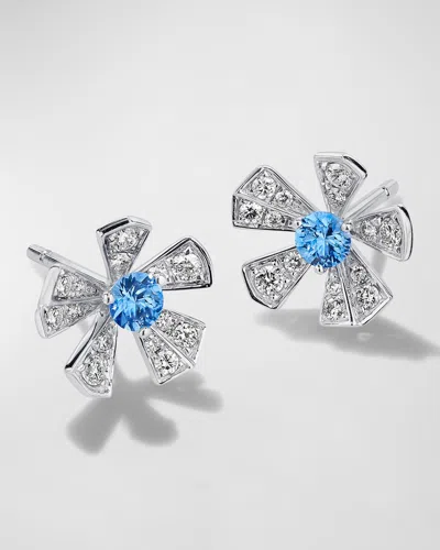 Mimi So 18k White Gold Wonderland Medium Orchid Blue Sapphire And Pave Diamond Stud Earrings In Metallic