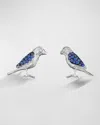 MIMI SO OXIDIZED 18K WHITE GOLD WONDERLAND PAVE BLUE SAPPHIRE AND DIAMOND BIRD STUD EARRINGS