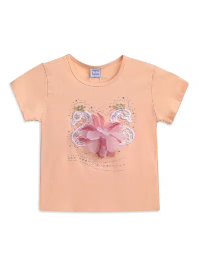 Mimi Tutu Kids' Swan-appliqué T-shirt In Peach