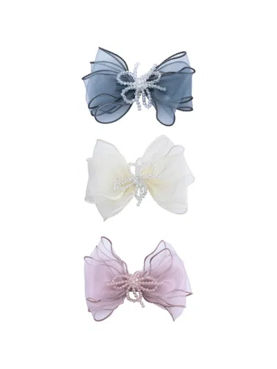 Mimi Tutu Kids' Beaded Bow Hair Clips (set Of Three) In Blue