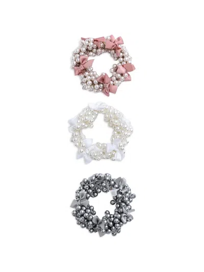 Mimi Tutu Kids' Beaded Bow Scrunchies Set (set Of Three) In Multi