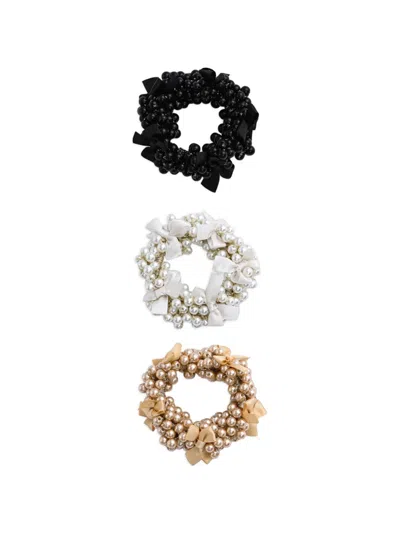 Mimi Tutu Kids' Beaded Bow Scrunchies Set (set Of Three) In Multi