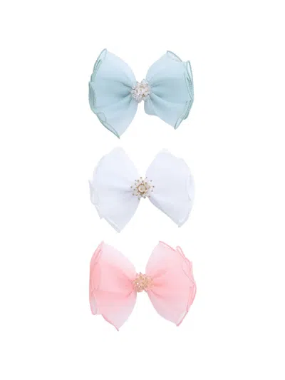 Mimi Tutu Kids' 비즈 장식 보우 모양 헤어핀 세트 3p In Blue