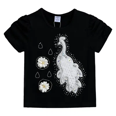 Mimi Tutu Kids'  Black Peacock Applique T-shirt