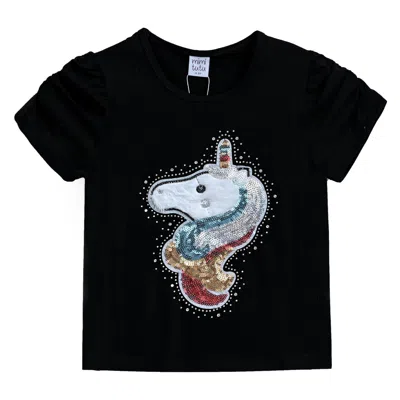 MIMI TUTU MIMI TUTU BLACK UNICORN APPLIQUE T-SHIRT