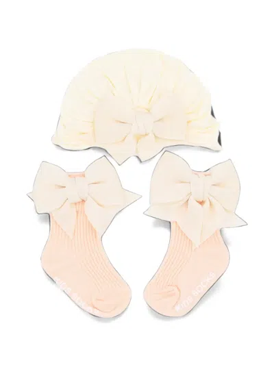 Mimi Tutu Babies' Bow-embellished Turban Hat And Socks Set (set Of Two) In Transparent