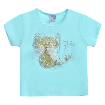 Mimi Tutu Kids' Cat-appliqué T-shirt In Blue