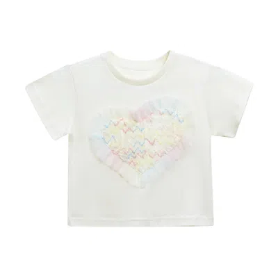 Mimi Tutu Kids'  Cream Rainbow Heart Applique T-shirt