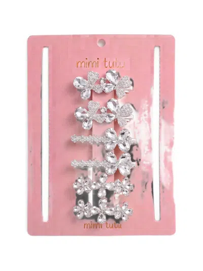 Mimi Tutu Kids' Crystal Aura Hair Floral Clips (set Of Three) In Metallic