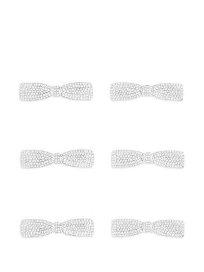 Mimi Tutu Kids' Crystal Bow Hair Clips (pack Of Six) In White