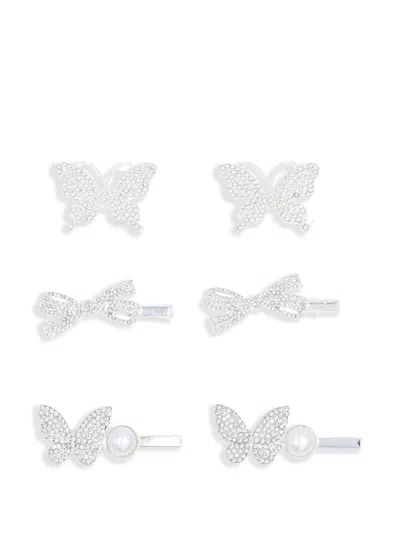 Mimi Tutu Kids' Crystal-embellished Hair Clips (pack Of Six) In White