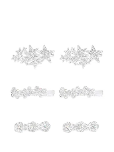 Mimi Tutu Kids' Crystal-embellished Hair Clips (pack Of Six) In White