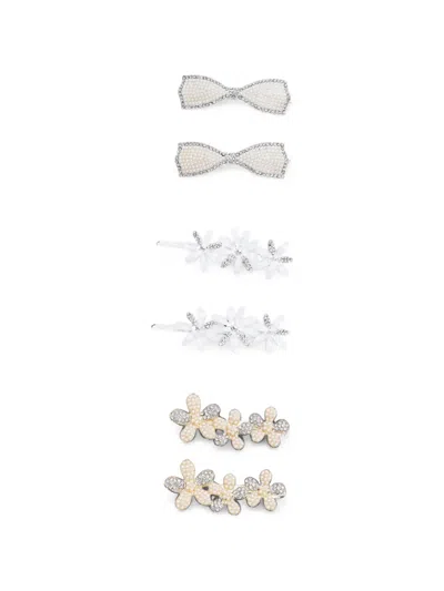 Mimi Tutu Kids' Crystal-embellished Faux-pearl Hair Clips (set Of Three) In White