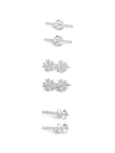 Mimi Tutu Kids' Crystal-embellished Floral Hair Clips In Silver